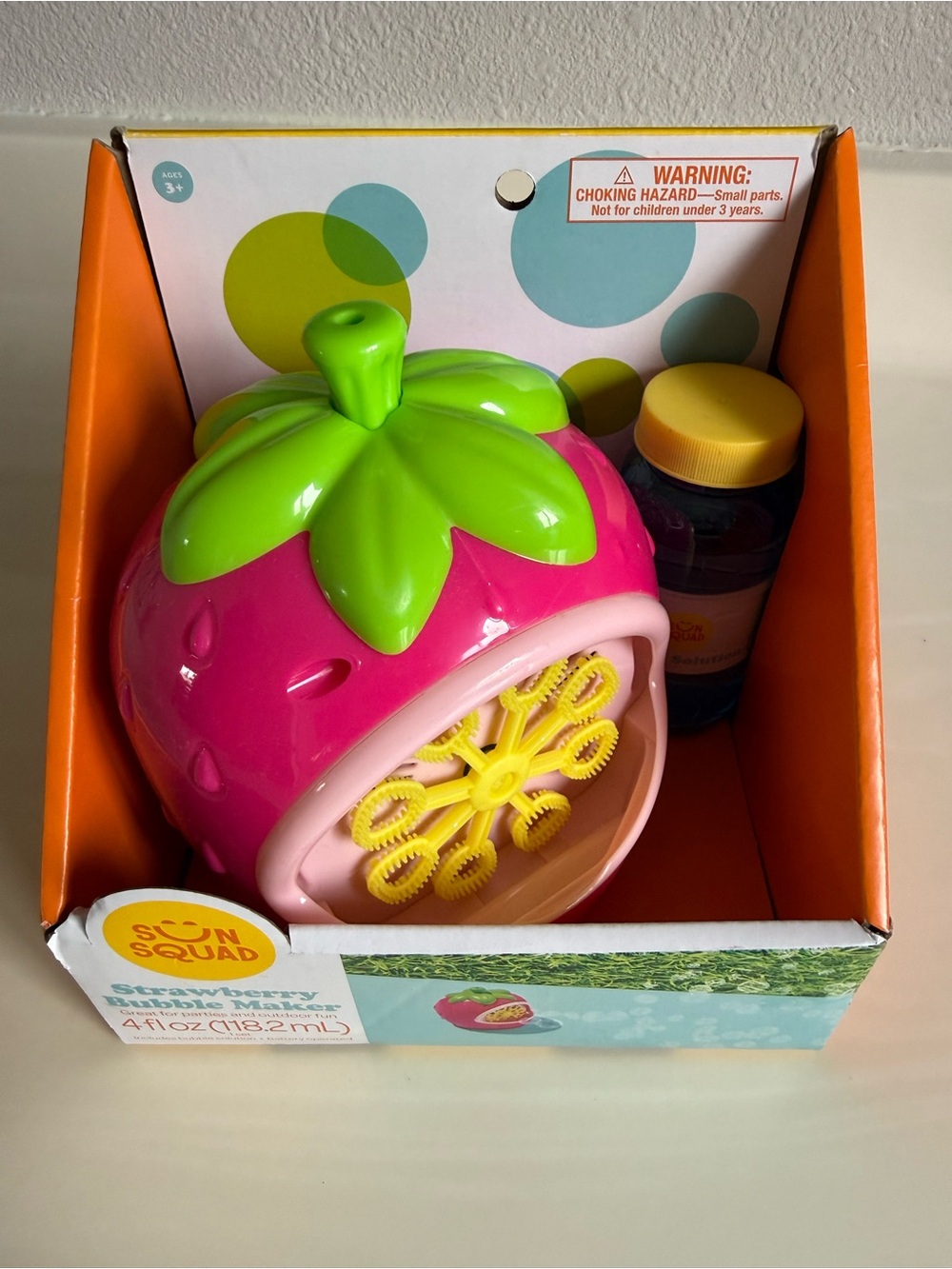 New Sun Squad Pink Strawberry Bubble Maker Toy with Green